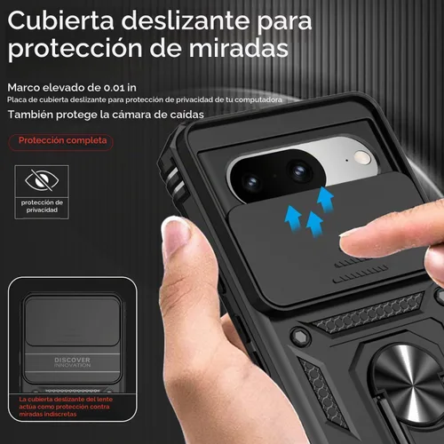 Vista 5 de Funda para Google Pixel 8 con cubierta deslizante para cámara con protector de pantalla HD [grado militar de 16 pies probada en caídas] Funda Negro