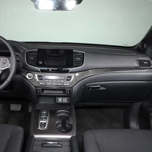 Vista 6 de Decoración de consola central de automóvil de fibra de carbono real suave 3D, marco de decoración, kit de decoración compatible con Honda Pilot 2015