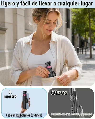 Vista 9 de Trípode Magnético para iPhone, Palo de Selfie Portátil Trípode para Teléfono con Control Remoto, Soporte de Cuatro Patas para Teléfono Celular
