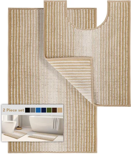 Vista 82 de BSICPRO Tapetes de baño de felpilla, 20 x 32 pulgadas, antideslizantes, absorbentes, suaves, peludos, para baño, lavables a máquina (salvia)