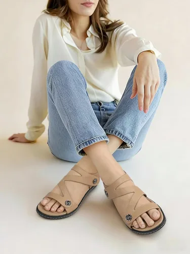 Vista 2 de TEMOFON Sandalias para mujer de verano elegante: puntera abierta, cómodas para caminar, sandalias planas con soporte para el arco, tallas 5-11