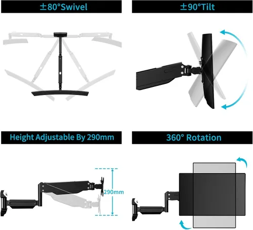 Vista 6 de Suptek Monitor de montaje en pared individual para pantallas de 13 a 32 pulgadas, brazo ajustable de movimiento completo con resorte de gas
