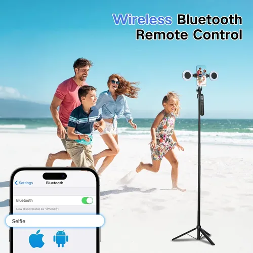 Vista 5 de Trípode de seguimiento automático de cara de 70.9 pulgadas para iPhone con luz, rotación de 360 grados que sigue tu movimiento, trípode de teléfono