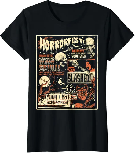 Vista 38 de Vintage Horrorfest Movie Poster Terror Old Time Halloween Camiseta S Negro