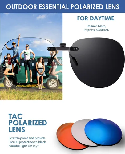 Vista 6 de Xfeel Lentes de sol polarizados negros con clip sobre lentes graduados para mujeres y hombres, se ajustan sobre lentes de moda