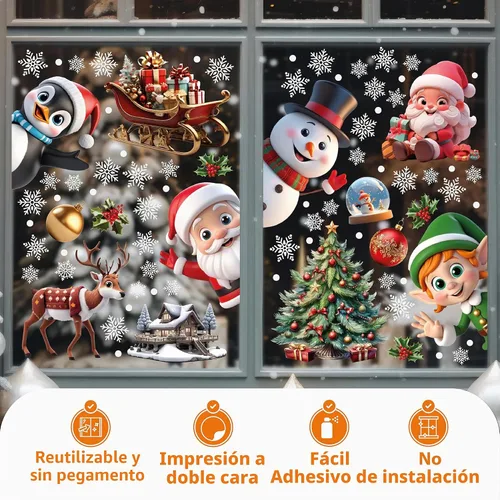 Vista 3 de WALPLUS Adhesivos de Navidad para Ventana - Decoraciones de Liquidación, de Doble Cara, Reutilizables, Despegar y Pegar, Extraíbles para Vidrio