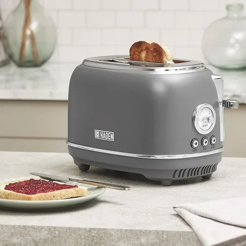Vista 3 de Haden Chelsea - Tostadora de ranura ancha de 2 rebanadas con control de tostado ajustable, gris y cromado