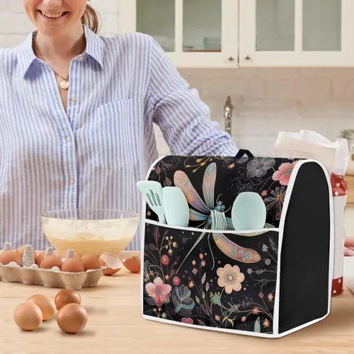 Vista 3 de Funda para batidora de pie de libélula bohemia compatible con mezclador de cocina de 4.5 a 5 cuartos de galón, a prueba de polvo, cubierta