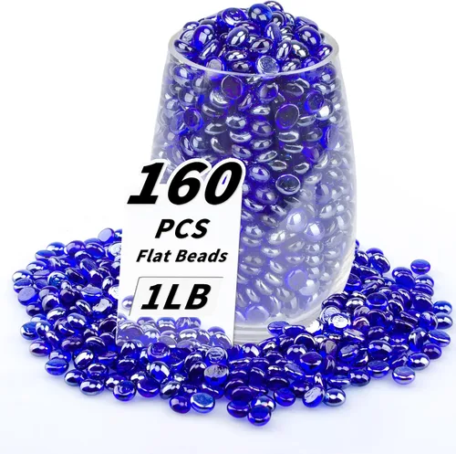 Vista 15 de Cuentas de vidrio plano transparente de 1 libra, 160-180 piezas de canicas de vidrio pequeñas, mini guijarros redondos planos para relleno
