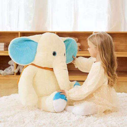 Vista 3 de EARTHSOUND Juguete de peluche de elefante gigante, de 30 pulgadas, juguetes suaves y grandes, tamaño grande, enorme y esponjoso, de gran