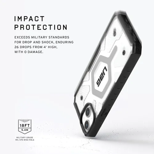 Vista 3 de URBAN ARMOR GEAR UAG - Funda compatible con iPhone 15 Plus de 6.7 pulgadas, Pathfinder Clear Ice/Silver con imán integrado compatible con carga