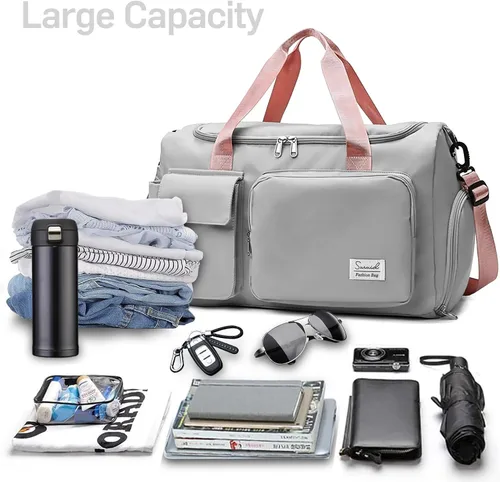 Vista 4 de Suruid Bolsa de gimnasio deportiva con compartimento para zapatos, bolsa de viaje con bolsillo separado seco y húmedo para hombres y mujeres, bolsa