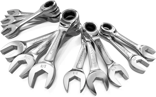 Vista 8 de Olsa Tools Juego de llaves de trinquete rechonchas, 12 piezas, cabezal flexible métrico, extremo de caja de 6 puntos, 120 dientes, funciona en 12