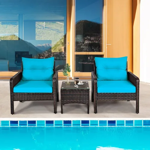 Vista 2 de KOTEK - Juego de muebles de patio de 3 piezas con cojines, turquesa