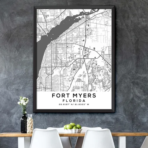 Vista 5 de Generic Mapa de Fort Myers, Florida, Light 2 (8x10) - Mapa de Pared Matte City en escala de grises