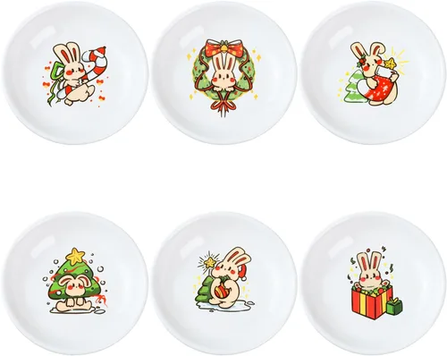 Vista 15 de SOCOSY Platos de cerámica súper lindos con animales de dibujos animados, platos de condimentos, pequeños tazones para alimentación de gatos, perros