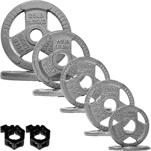 Vista 8 de Fitvids 2-Inch Olympic Cast Iron Plate Weight Plate Set with Clamps for Strength Training and Weightlifting