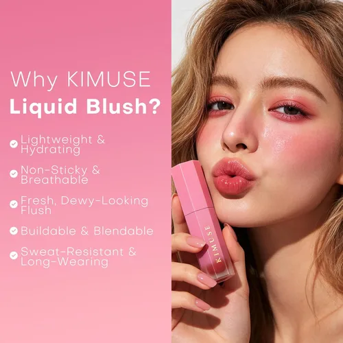 Vista 2 de KIMUSE Rubor líquido para mejillas, tinte hidratante para labios y mejillas Rosa neutro suave de fantasía