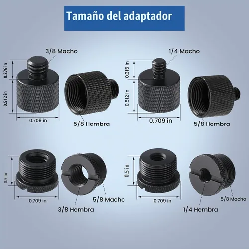 Vista 2 de 8 Piezas de Adaptador de Soporte de Micrófono 5/8 Hembra a 3/8 Macho y 3/8 Hembra a 5/8 Macho, 5/8 Hembra a 1/4 Macho y 1/4 Hembra a 5/8 Macho