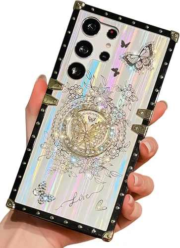 Vista 13 de Funda Rectangular de Lujo Femenina Compatible con iPhone 16 Pro Max Diseñada con Soporte de Anillo de Diamante con Función de Atril