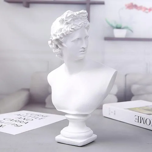 Vista 5 de Estatua clásica griega de busto de David Man de 11.8 pulgadas, escultura de resina grande de resina romana Apolo para decoración del hogar