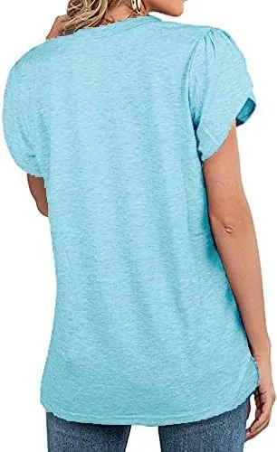 Vista 3 de CzzzyL Camisetas de punto con cuello en V y manga de pétalos de lactancia para mujer