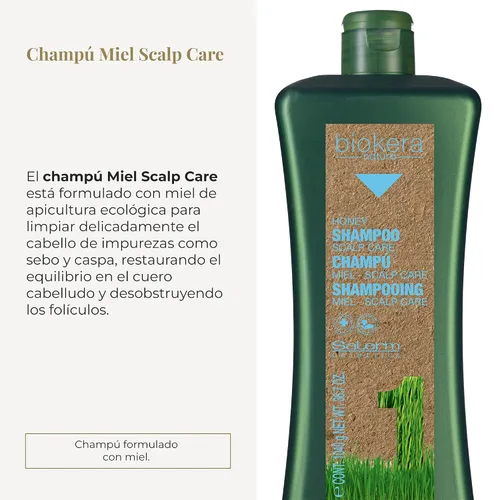 Vista 2 de Salerm Biokera Natura Honey Scalp Care Champú, 33.8 fl oz