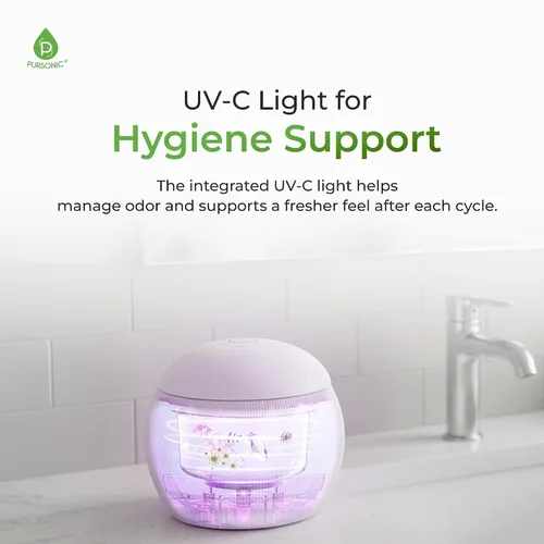 Vista 5 de Pursonic Limpiador ultrasónico de 42 kHz con luz UV-C y un solo toque inteligente, dispositivo de limpieza a base de agua con función de apagado