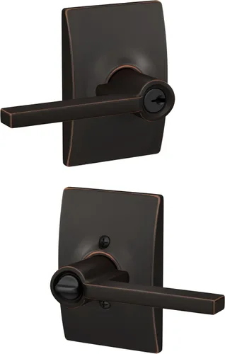 Vista 25 de Schlage F51A LAT 716 Latitude - Manija de puerta con bloqueo de entrada con llave, en acabado de bronce envejecido