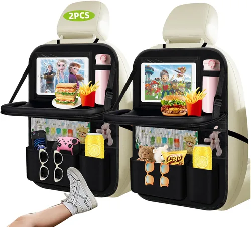 Vista 7 de Organizador de asiento trasero de automóvil de 2 piezas con bandeja plegable, 9 + 2 bolsillos, organizador y almacenamiento para automóvil