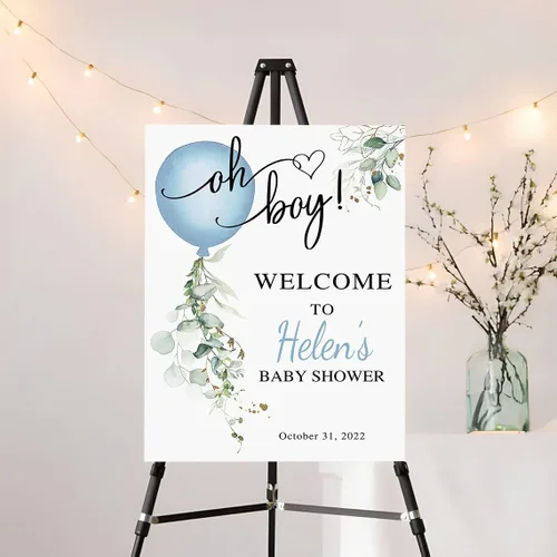 Vista 28 de Señal de Bienvenida Personalizada para Baby Shower de Niño, Señal de Baby Shower Niño, Decoraciones de Baby Shower Azul Boho de Oso Sol, Aquí Viene