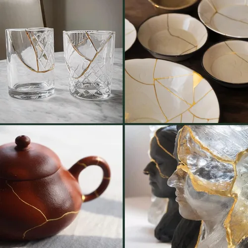Vista 7 de Kit de reparación Kintsugi en oro, kit japonés de Kintsugi para mejorar tu cerámica, repara tu cerámica significativa con polvo de oro