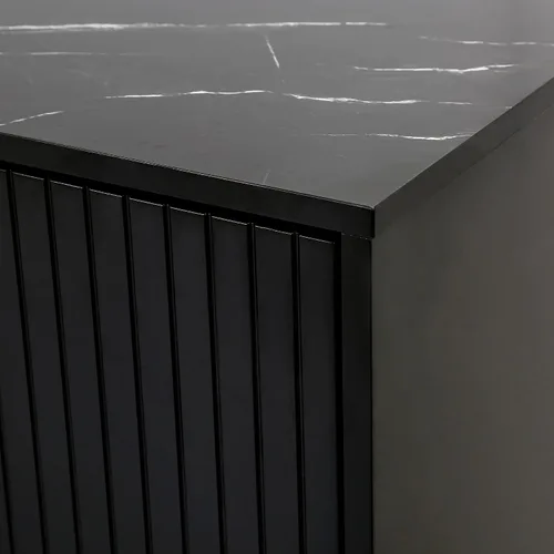 Vista 6 de Knocbel Moderna mesa consola de entrada de 4 puertas con estantes ajustables y parte superior de mármol sintético, entrada pasillo, vestíbulo