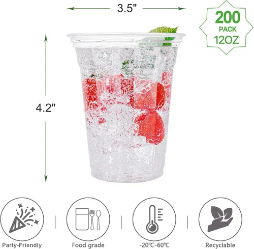 Vista 2 de Lullaby 200 vasos transparentes desechables, vasos de plástico transparente de 12 onzas a granel, vasos para beber mascotas para agua, jugo