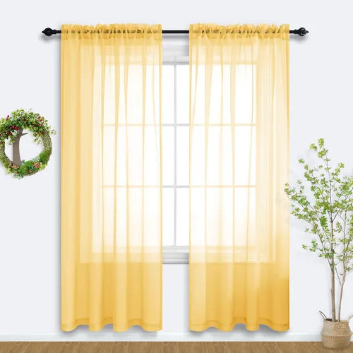 Vista 13 de Cortinas traslúcidas negras de 45 pulgadas de largo para ventanas de baño, juego de 2 paneles, cortinas de media ventana para cocina y dormitorio