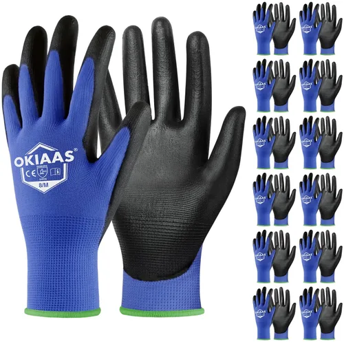 Vista 20 de OKIAAS Guantes de trabajo ultrafinos y ligeros para hombre con agarre, 12 pares, color negro, talla S