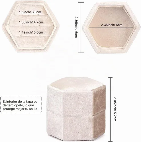 Vista 3 de WantGor Caja del anillo de la joyería del terciopelo, 3 ranuras anillo Beige