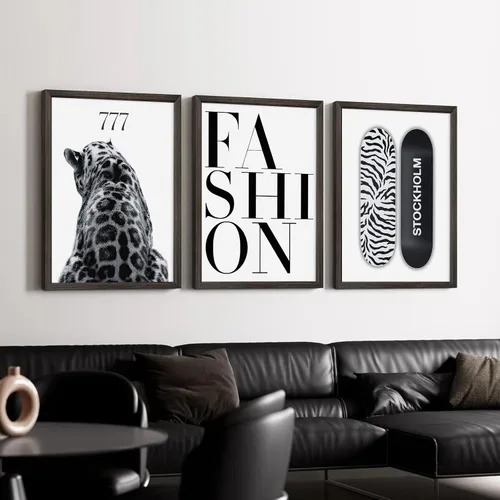 Vista 3 de Arte de pared de leopardo de moda, decoración de pared de guepardo blanco y negro, pósteres de lienzo estéticos de moda, impresiones de estocolmo