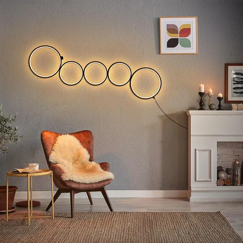 Vista 2 de NUÜR Moderna lámpara de pie LED de 5 anillos, lámpara de pie circular artística de 43.3 pulgadas, luz de acento escultural regulable sin escalones
