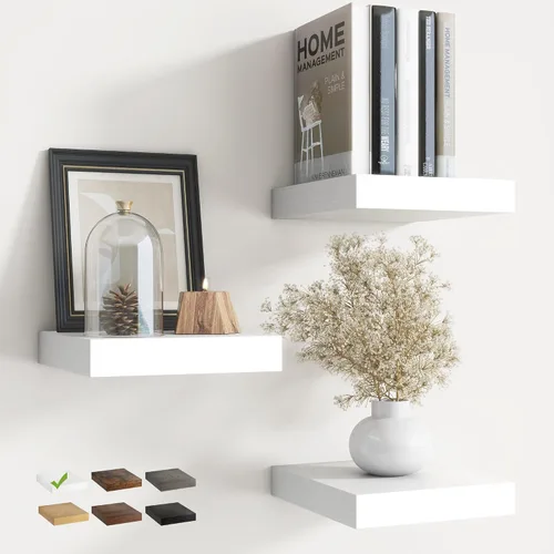 Vista 33 de Estantes flotantes cuadrados de 8 pulgadas para pared, paquete de 3, estantes de baño con veta de madera de 8"D con soportes invisibles, estantes