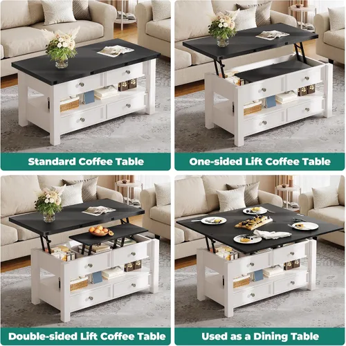 Vista 4 de YITAHOME Mesa de centro elevable Center Table with Multi-Functional Design, Drawers, Hidden Compartment, Converts to Dining Desk, for Living Room