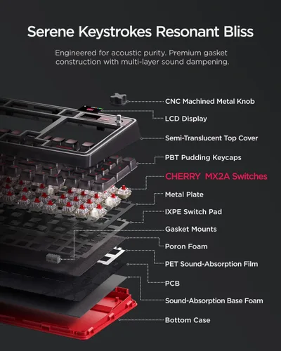 Vista 5 de wegear PIXIU 98 Teclado mecánico para juegos, interruptores rojos Cherry MX2A