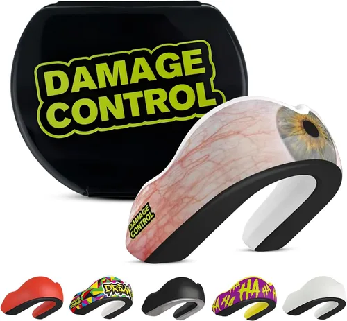 Vista 27 de DAMAGE CONTROL Protector bucal deportivo de impacto extremo con estuche Boil & Bite Fit, almohadillas absorbentes de golpes, funda ventilada