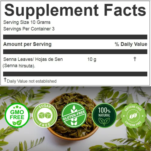 Vista 2 de HANAN Senna Leaf - Té de hierbas sueltas de 1.1 oz – 1.06 oz de hierbas secas de hojas de planta lanosa Sen de Perú - Té Senna