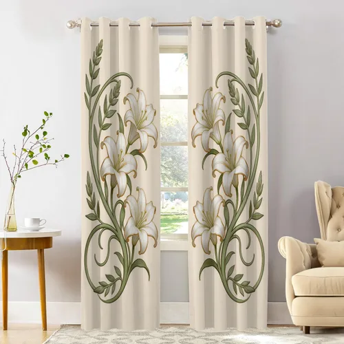 Vista 78 de Shrahala Art Nouveau Floral Pattern Blackout Curtain Tiers, Delicate Vine and Flower Design Kitchen Valance Light Blocking Tier Drapes with Rod
