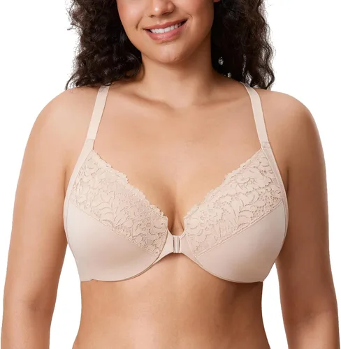 Vista 2 de DELIMIRA Women's Racerback Front Closure Bras Lace Plus Size Full Coverage Underwire Unlined Support Bra