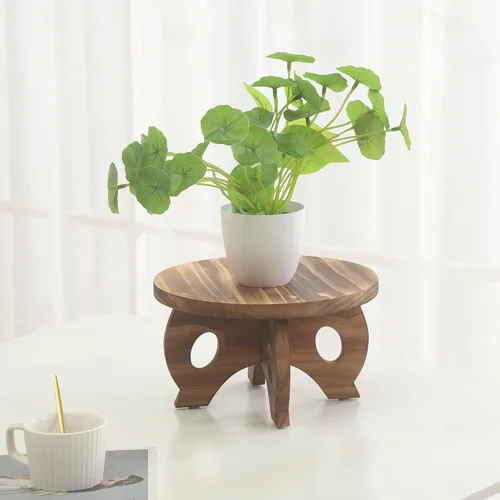 Vista 5 de Soporte para Plantas de Interior de Madera Taburete para Plantas Redondo Elevadores de Soporte para Decoración Soporte de Pedestal para Plantas