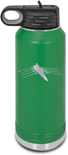 Vista 4 de Row - Botella de agua grabada con láser personalizable de acero inoxidable con pajilla, color azul marino, 32 onzas