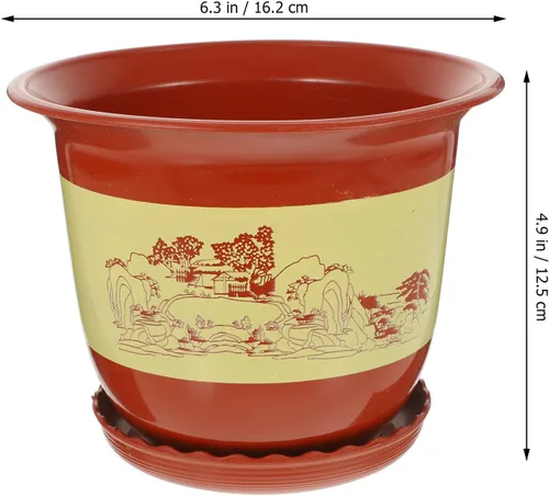 Vista 2 de FAVOMOTO 6pcs Large Thickened Red Clay Plastic Orchid Pots with Saucers, Indoor Succulent Nursery Plant Containers for Drainage and Transplanting