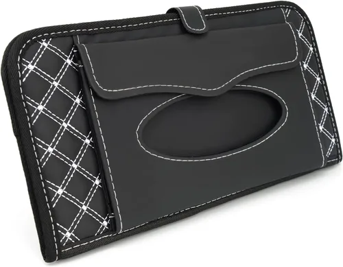 Vista 3 de Organizador para parabrisas de coche Aturmon, estuche de almacenamiento para 14 CD, negro, tela no tejida y cuero PU, plegable, 12.5 x 6.1 x 0.4